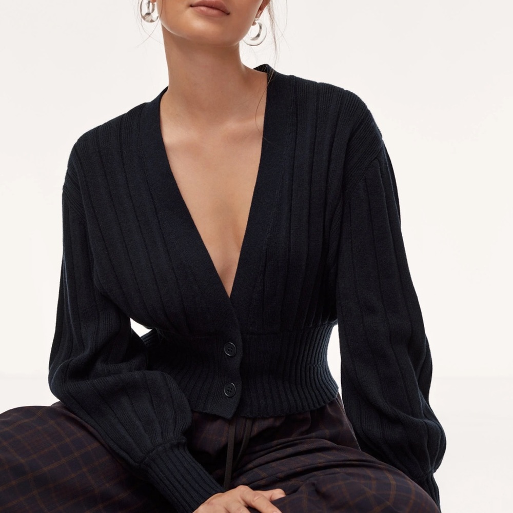 Wilfred Black Ribbed Cardigan